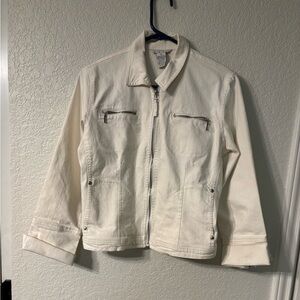 CAbi white Jean Jacket with Zipper Pockets SizeM